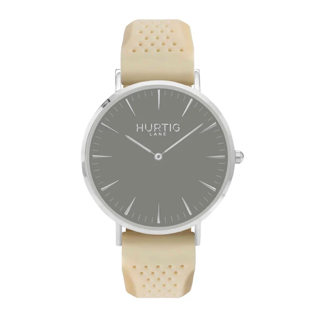 Hurtig Lane Vegan Watches Attiva Vegan Rubber Watch Silver, Grey & Cream kol saati