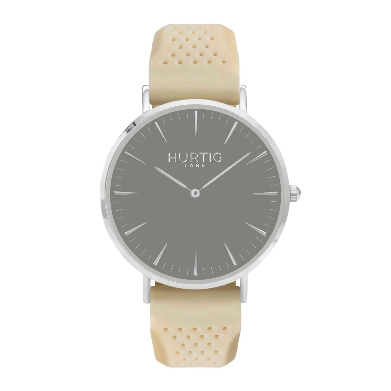 Hurtig Lane Vegan Watches Attiva Vegan Rubber Watch Silver, Grey & Cream 40 mm kol saati