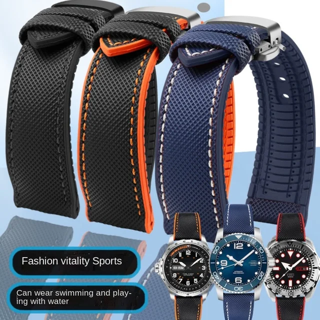 Cronos Watch Store Breathable Rubber Canvas Watch Strap 8006-钢色针扣-35 kol saati