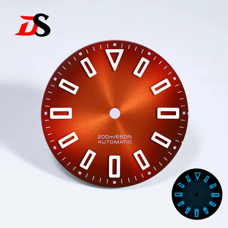 Tandorio Premium Watch Dial Sunburst No date window 28.5mm hollow marker 60C luminous modification for NH35 / Miyota T9015/ ETA2824 PT5000 6244032995292 28.5 mm kol saati