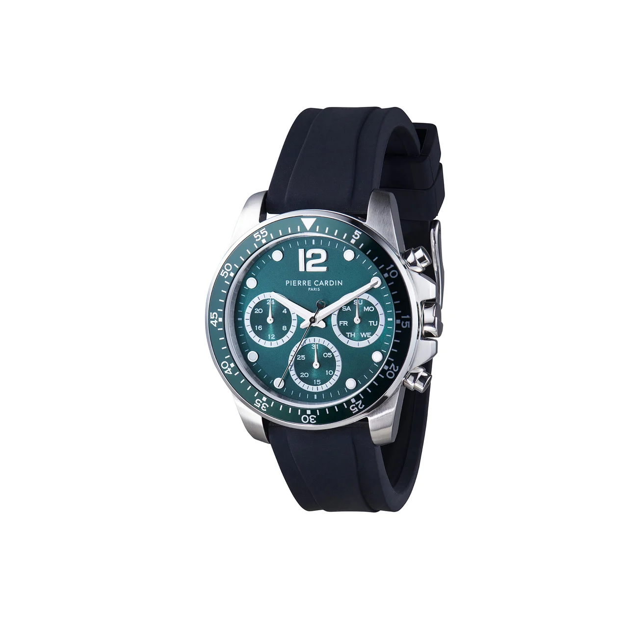 Pierre Cardin Nation Swank Multifunction watch with Green Dial with Green Bezel with a Rubber Strap CNI.023 40 mm kol saati