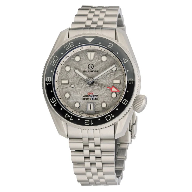 Islander JFK Automatic GMT Watch with Grey Cloud Dial and Dual Color Bezel #ISL-208 kol sa