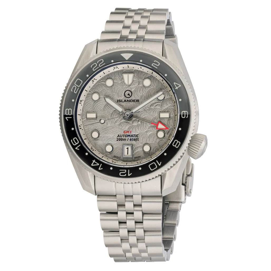 Islander JFK Automatic GMT Watch with Grey Cloud Dial and Dual Color Bezel #ISL-208 42 mm kol saati