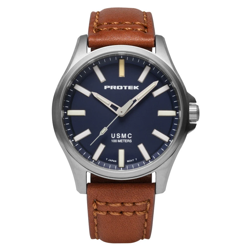Protek Titanium Field Watch 3100 USMC Series with Tritium T100 Tubes and Blue Dial #PT3103 kol saati