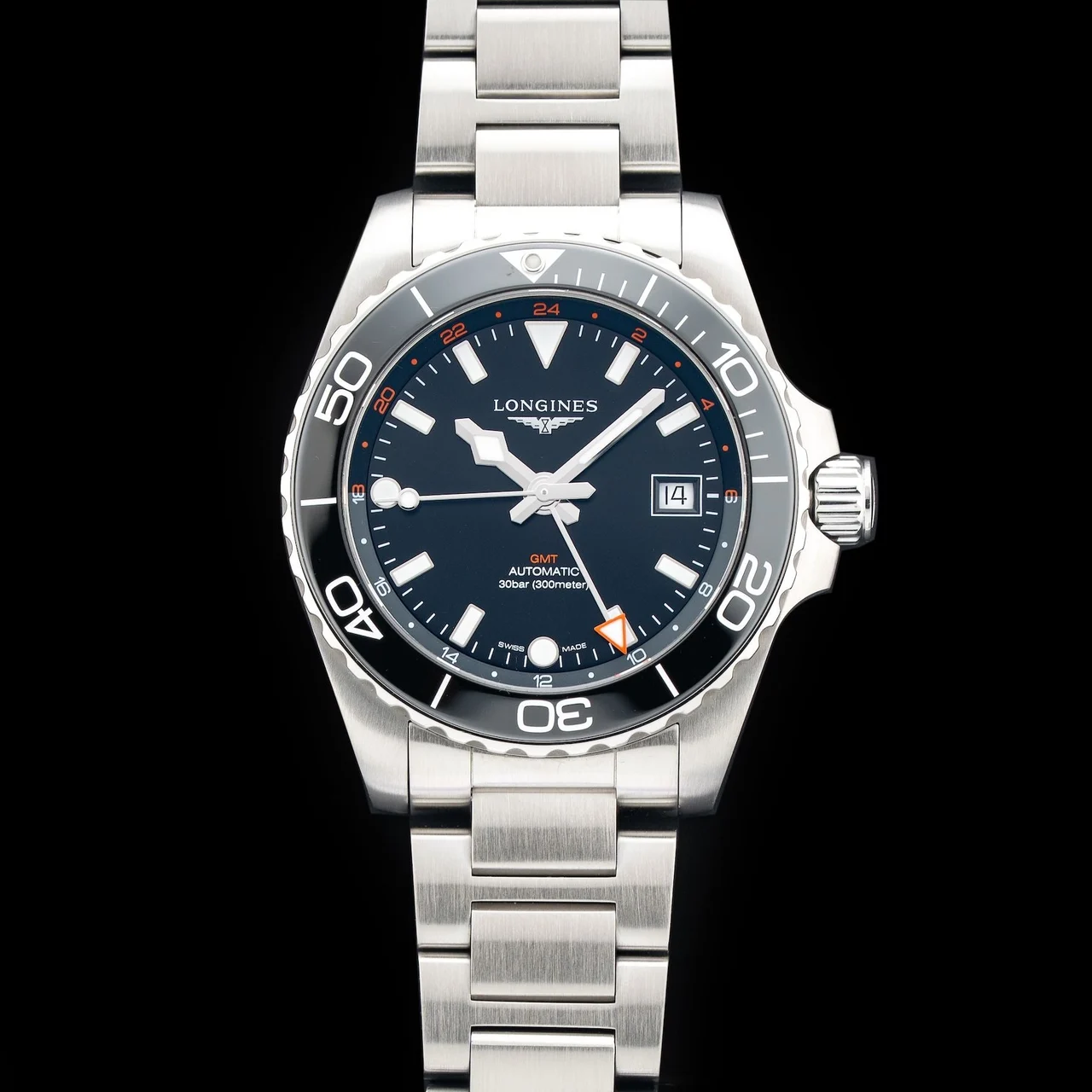 Longines Hydroconquest L3.790.4.56.6 GMT Black Dial 41 210009N32411 kol saati