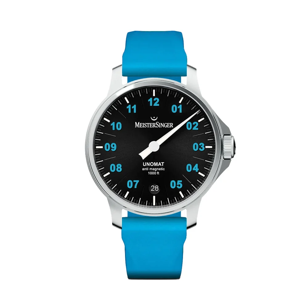Meistersinger Unomat Automatic 43mm - Black on Rubber Strap UN902BLU 43 mm kol saati
