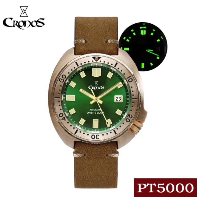 Cronos Watch Store Cronos Turtle Men Bronze Automatic PT5000 and SW200 Crystal Watch L6006