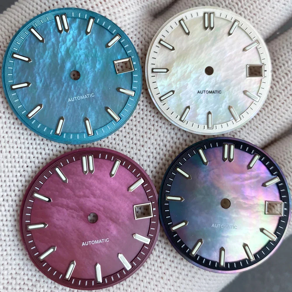 Tandorio MOP Dial Mother of Pearl watch Dial blue/black/red/white Hight Quality Fit TMI NH35 NH36A movement Green Luminous 1005007661612667-red dial set 29 mm kol saati