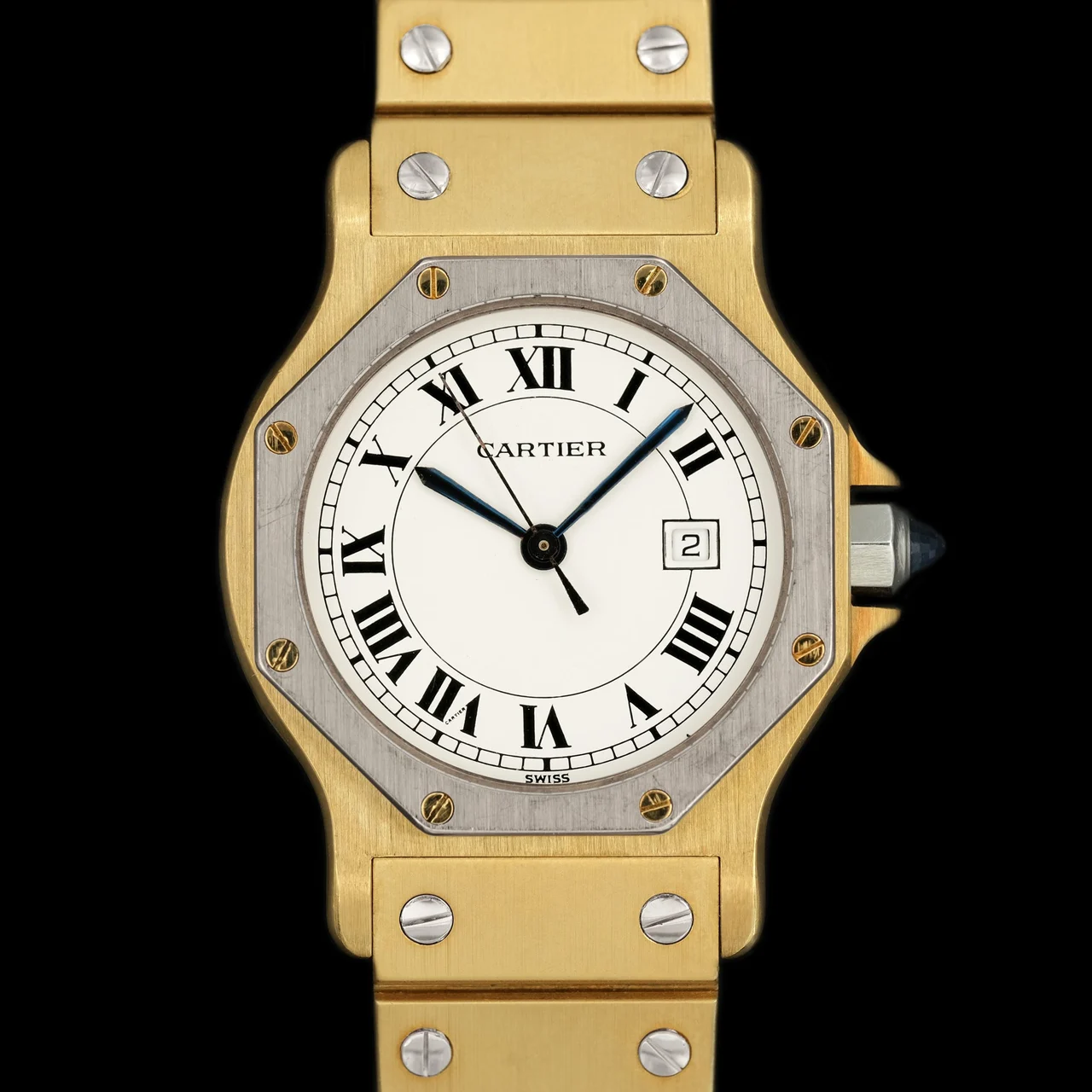 rvmusa Santos Octagon Bianco Giallo "Deux Ors" ref.2965 from 1980s 30 mm kol saati