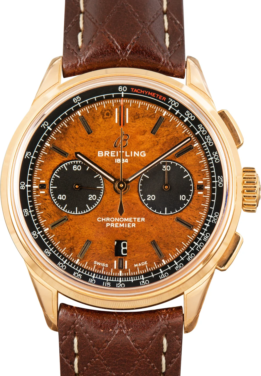 Breitling Premier B01 Chronograph 42 Bentley Centenary Burl Elm Dial RB01181A1Q1X1 kol saati