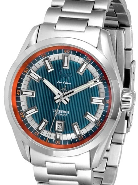 Lew and Huey Sporty Cerberus Automatic Dress Watch with 42mm SS Case #Cerberus_blue 42 mm kol saati