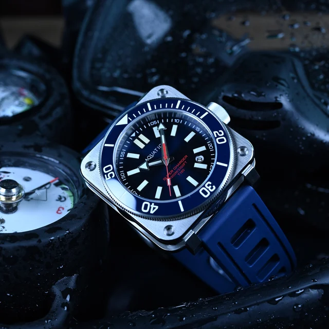 AQUATICO Steel Man Tritium Blue Dial Dive Watch kol saati