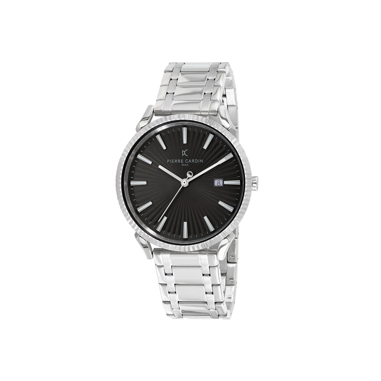 PIGALLE MENS Pigalle Metal Link Watch with Fluted Bezel and Black Dial CPI.2129 42 mm kol saati