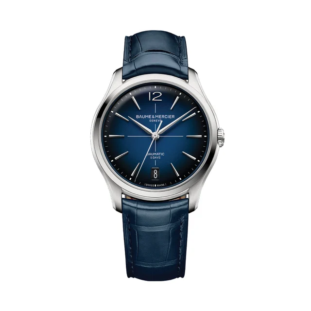 Baume Et Mercier Clifton Round Baumatic 39mm - Blue on Leather Strap M0A10771 kol saati