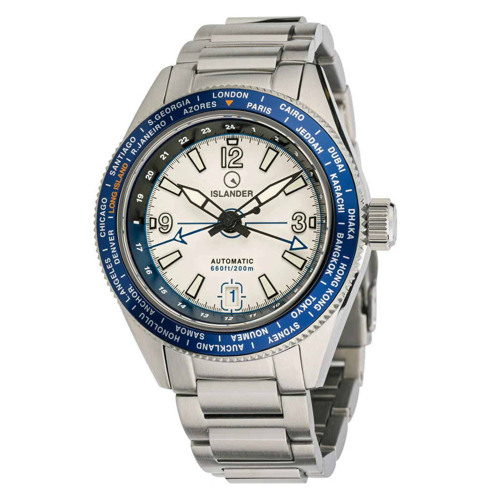 Islander Calabro GMT World Time Automatic Watch with White Dial #ISL-190 40 mm kol saati