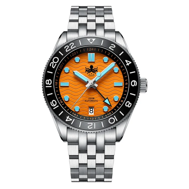 Phoibos Wave Master GMT Automatic Watch with Orange Dial #PY049G kol saati