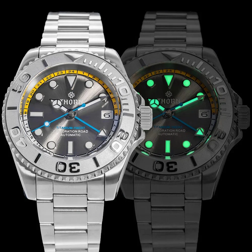 Cronos Watch Store THORN Titanium Helium Valve NH34 GMT Watch 西溜-Shy037钛金属GMT-1155 48 mm kol saati