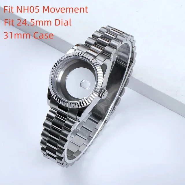 Tandorio Case For NH05 Movement Watch Accessories Fit 24.5mm Dial Watch Case Stainless Ste