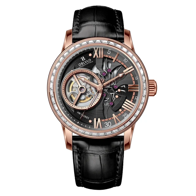 OBLVLO Leather Strap ,Black Dial VM-Q-D-PBBL VM Series,42mm,Black Leather Strap ,Black Dia