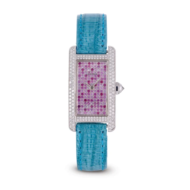 Cartier CARTIER, REF. 2489/ WB706231, TANK AMERICAINE PAVED PINK SAPPHIRE, 18K WHITE GOLD