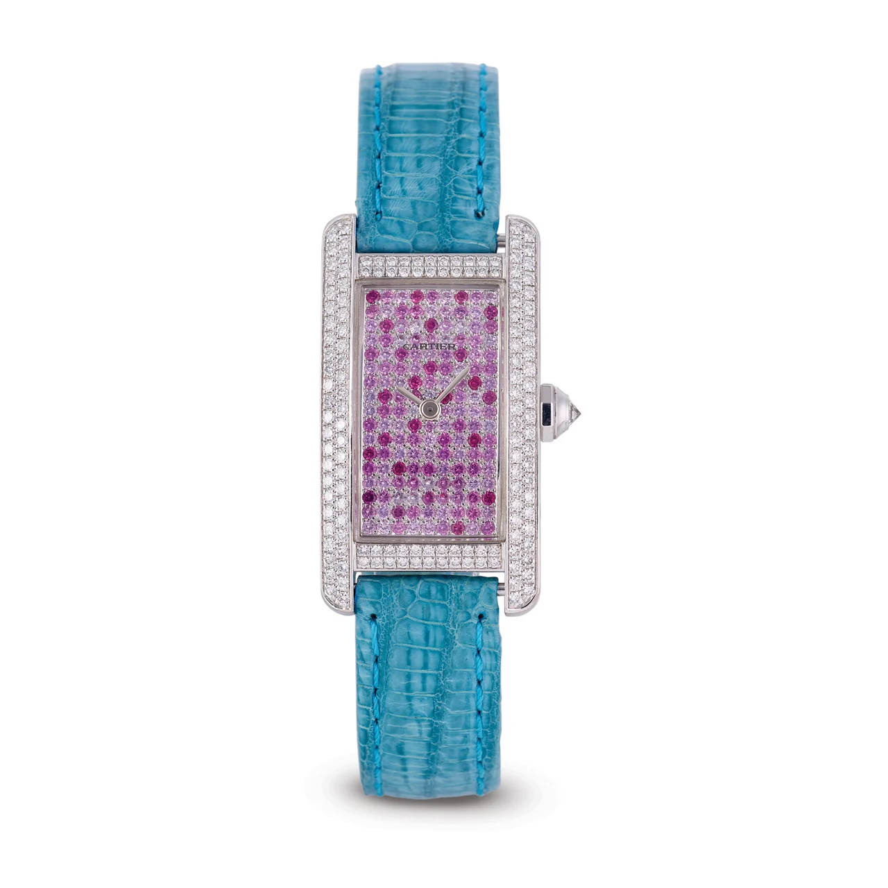 Cartier CARTIER, REF. 2489/ WB706231, TANK AMERICAINE PAVED PINK SAPPHIRE, 18K WHITE GOLD kol saati