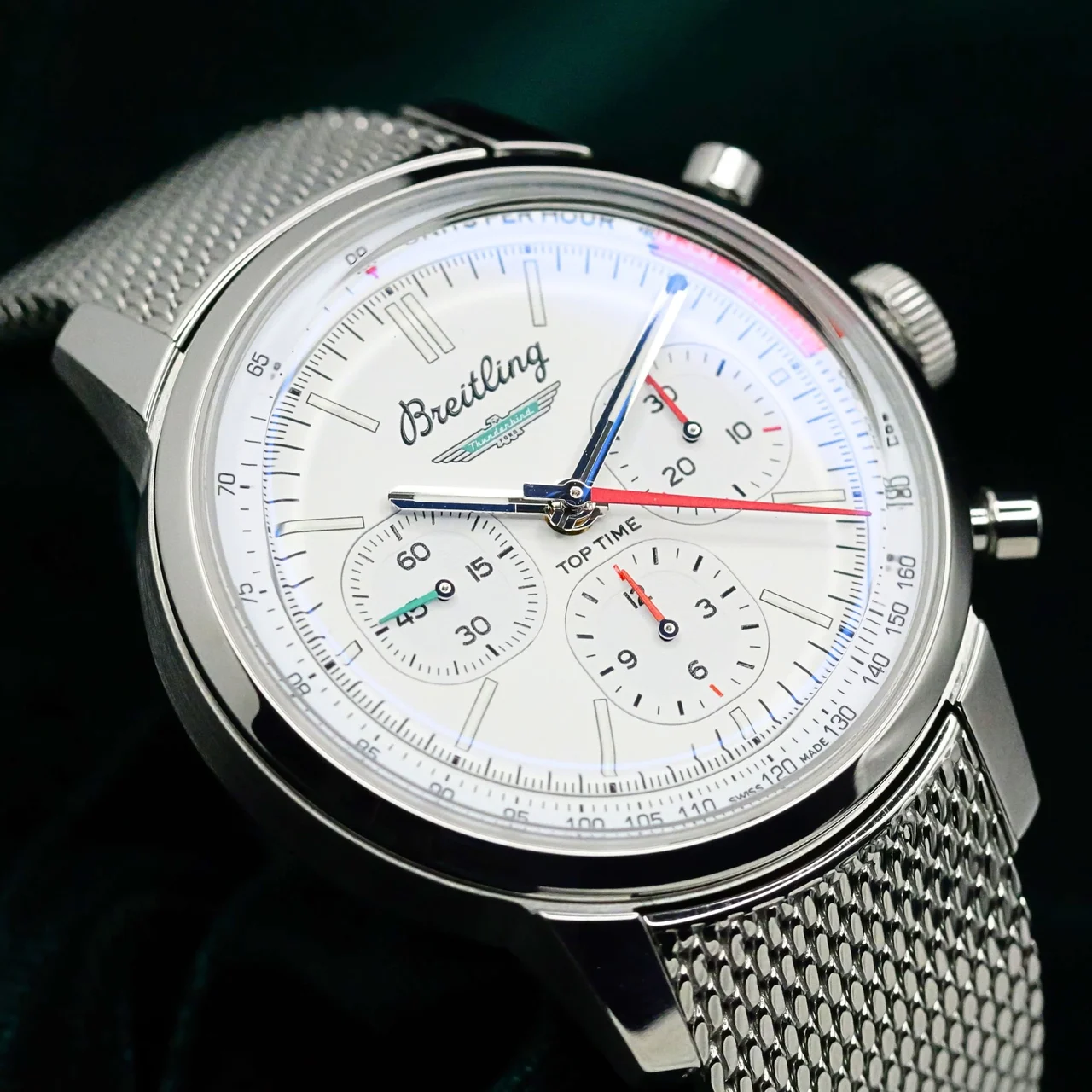 Breitling Top Time White Dial White Sub-dials Mesh Bracelet 41 mm kol saati