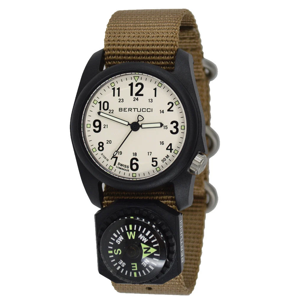 Bertucci Field Watch with Stone Dial and Compass #11104 40 mm kol saati