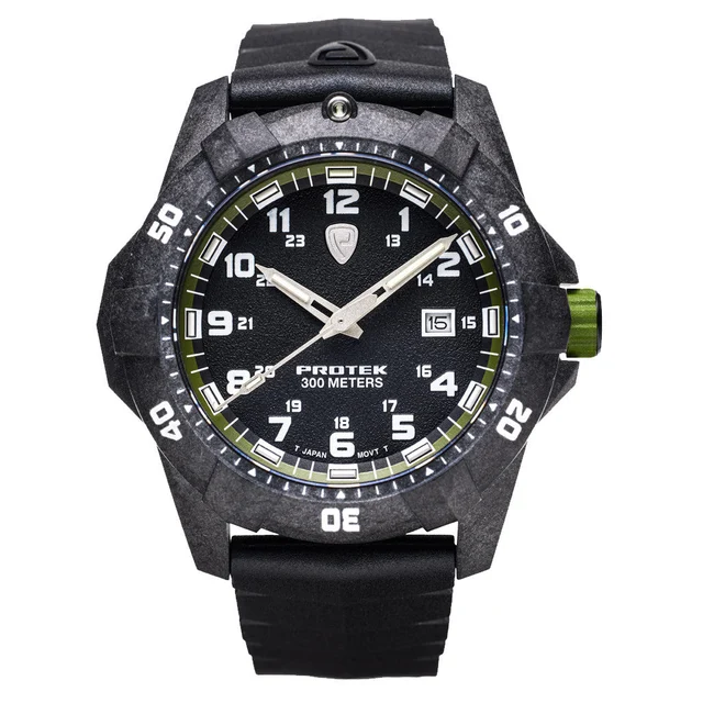 Protek Carbon Composite Tritium Dive Watch 1000 Series with Green Accents #PT1005 kol saat