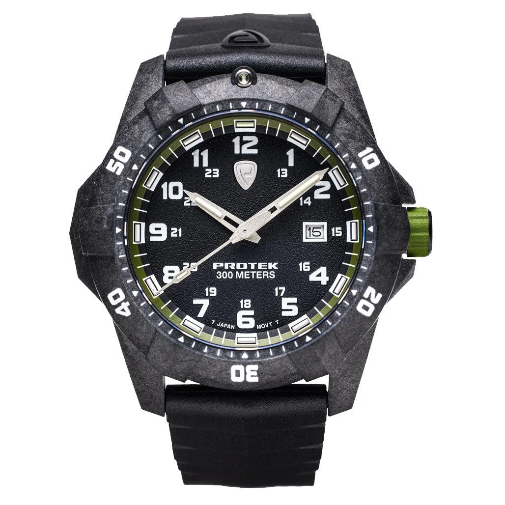 Protek Carbon Composite Tritium Dive Watch 1000 Series with Green Accents #PT1005 kol saati