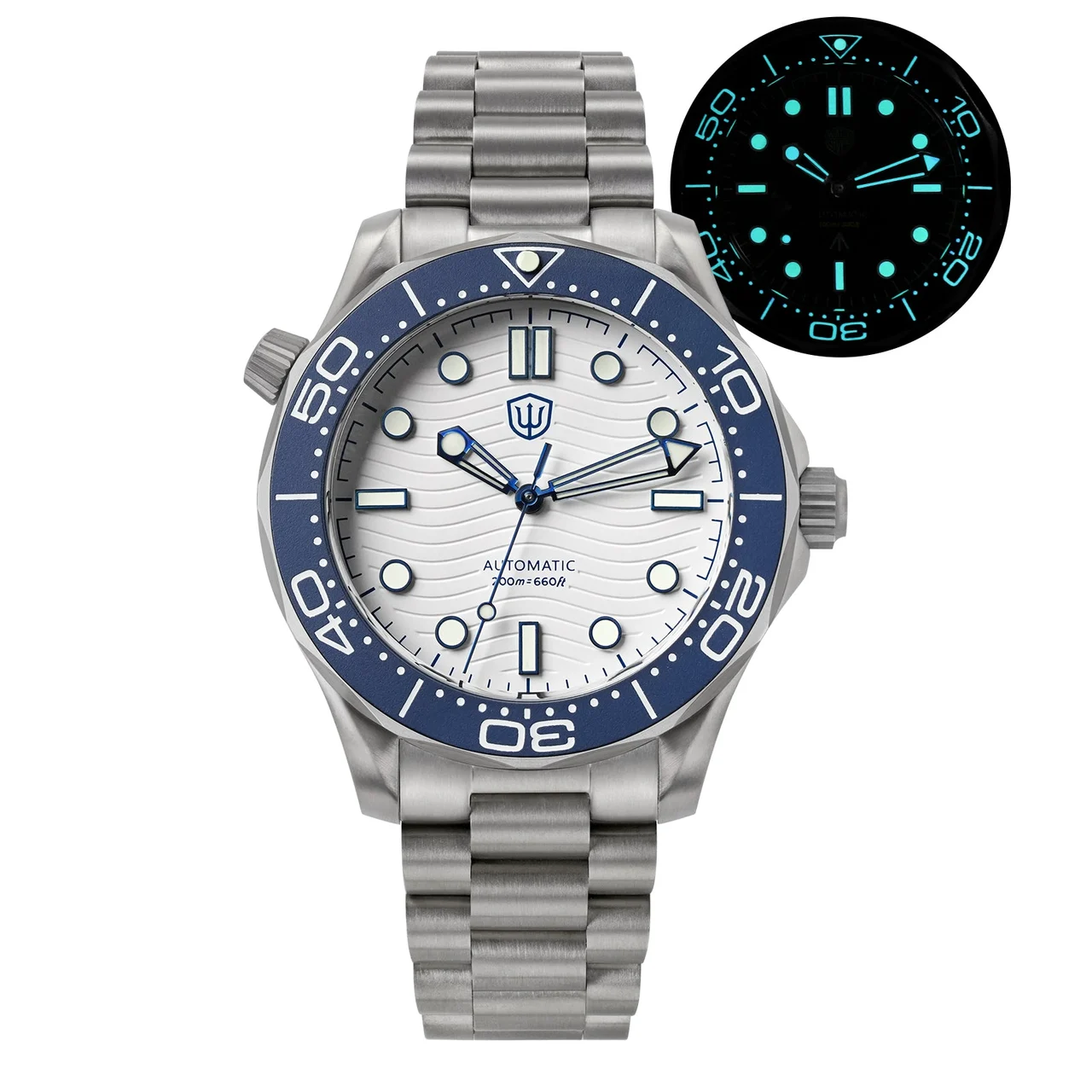 Watchdives Titanium NTTD Dive Watch Watchdives-WD007-孔雀机芯-42mm钛海马 - 复古黑/带历-尼龙 42 mm kol saati