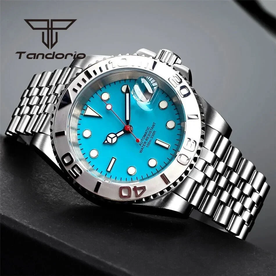 Tandorio Sterile Sapphire 40mm 10Bar Diver Rotating Bezel TD216 14:100013777#black bezel-jubilee;5:56964930#steel back 40 mm kol saati