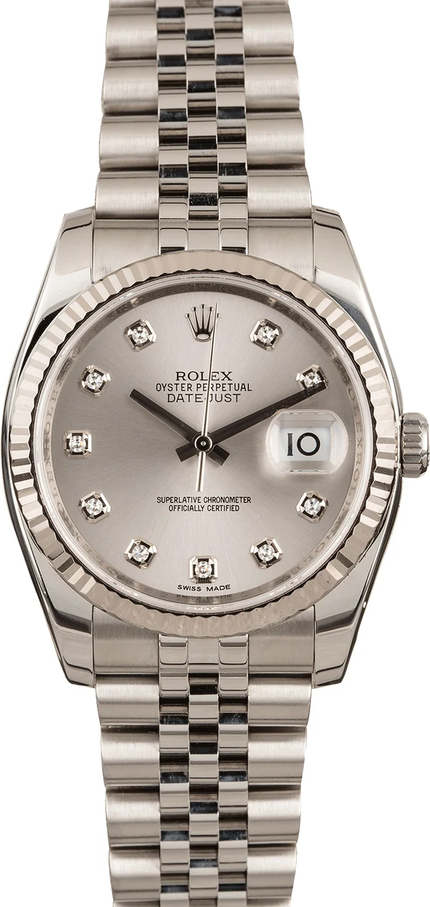 Rolex Datejust 116234 Rhodium Diamond Dial 116234RDJ 36 mm kol saati