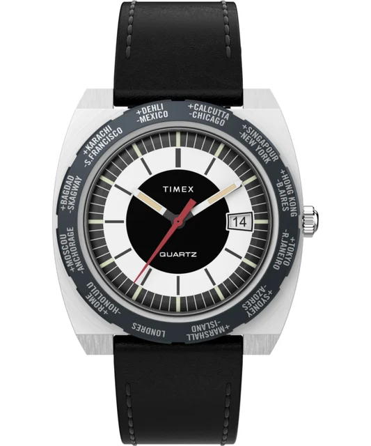 Timex World Time 1972 Reissue 39mm Leather Strap Watch TW2V69500 kol saati