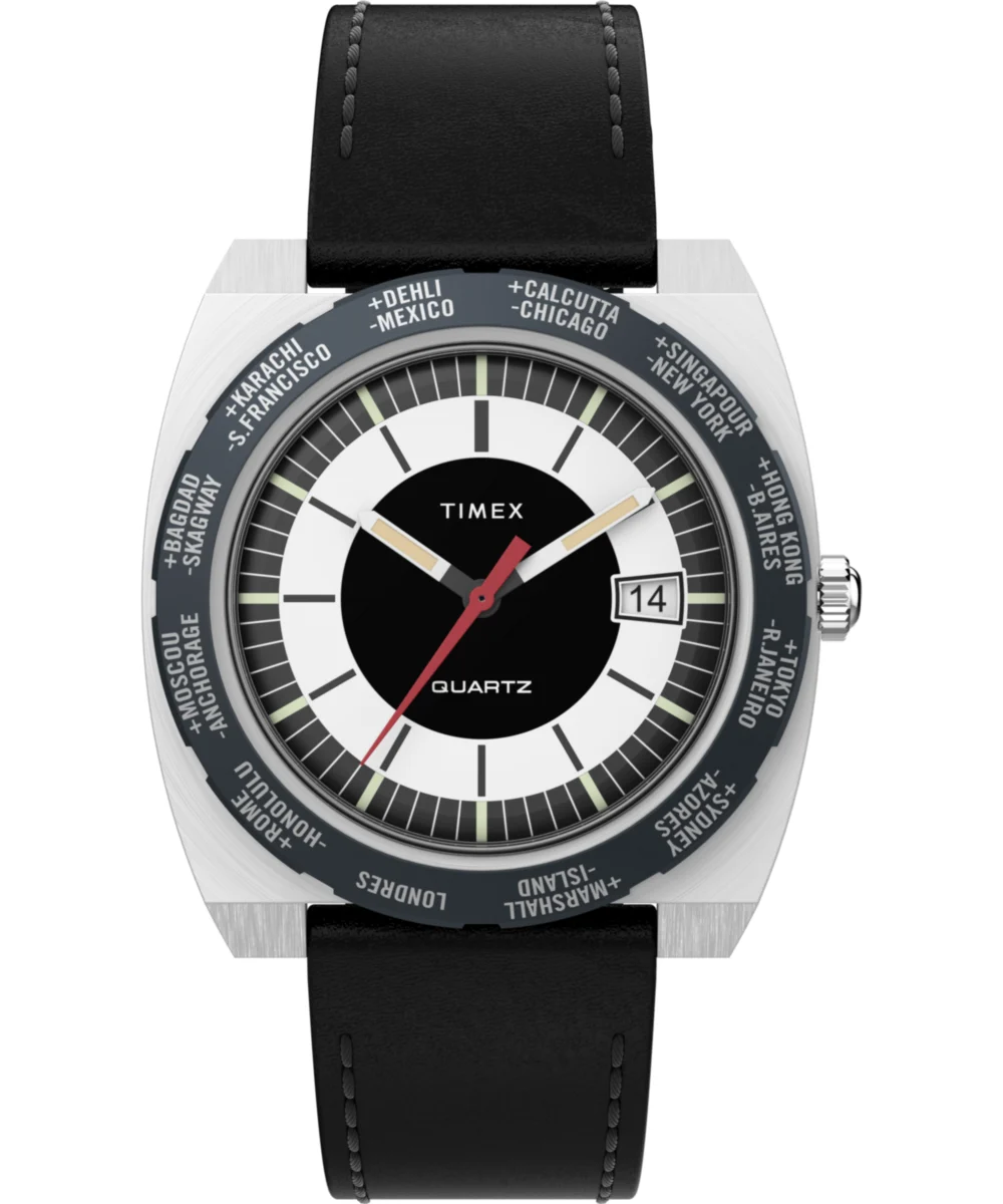 Timex World Time 1972 Reissue 39mm Leather Strap Watch TW2V69500 39 mm kol saati