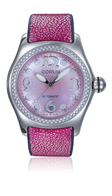 Corum Ref. 082.157.47, centre-seconds, date, pink mother-of-pearl dial; “Bubble”; stainles