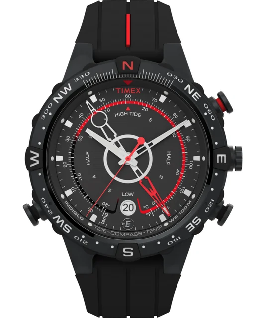 Timex Intelligent Quartz® Tide Temp Compass 45mm Silicone Strap Watch T2N720 kol saati
