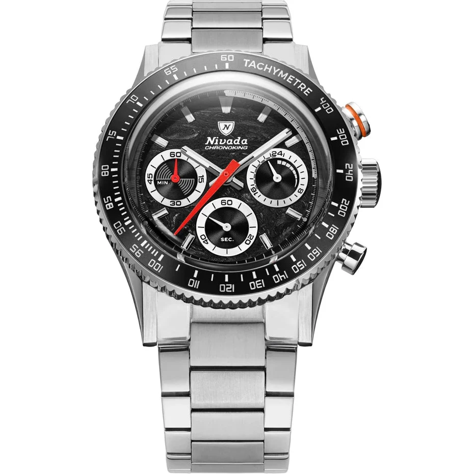 Nivada Grenchen Chronoking Mecaquartz Racing Black On Bracelet Flat Link 87048Q20 38 mm kol saati