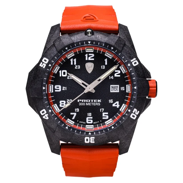 Protek Carbon Composite Tritium Dive Watch 1000 Series with Orange Accents #PT1004O kol sa