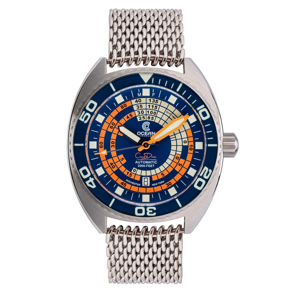 Ocean Crawler Core Diver V4 with Blue and Orange Decompression Dial #OC-DCT-BLU kol saati