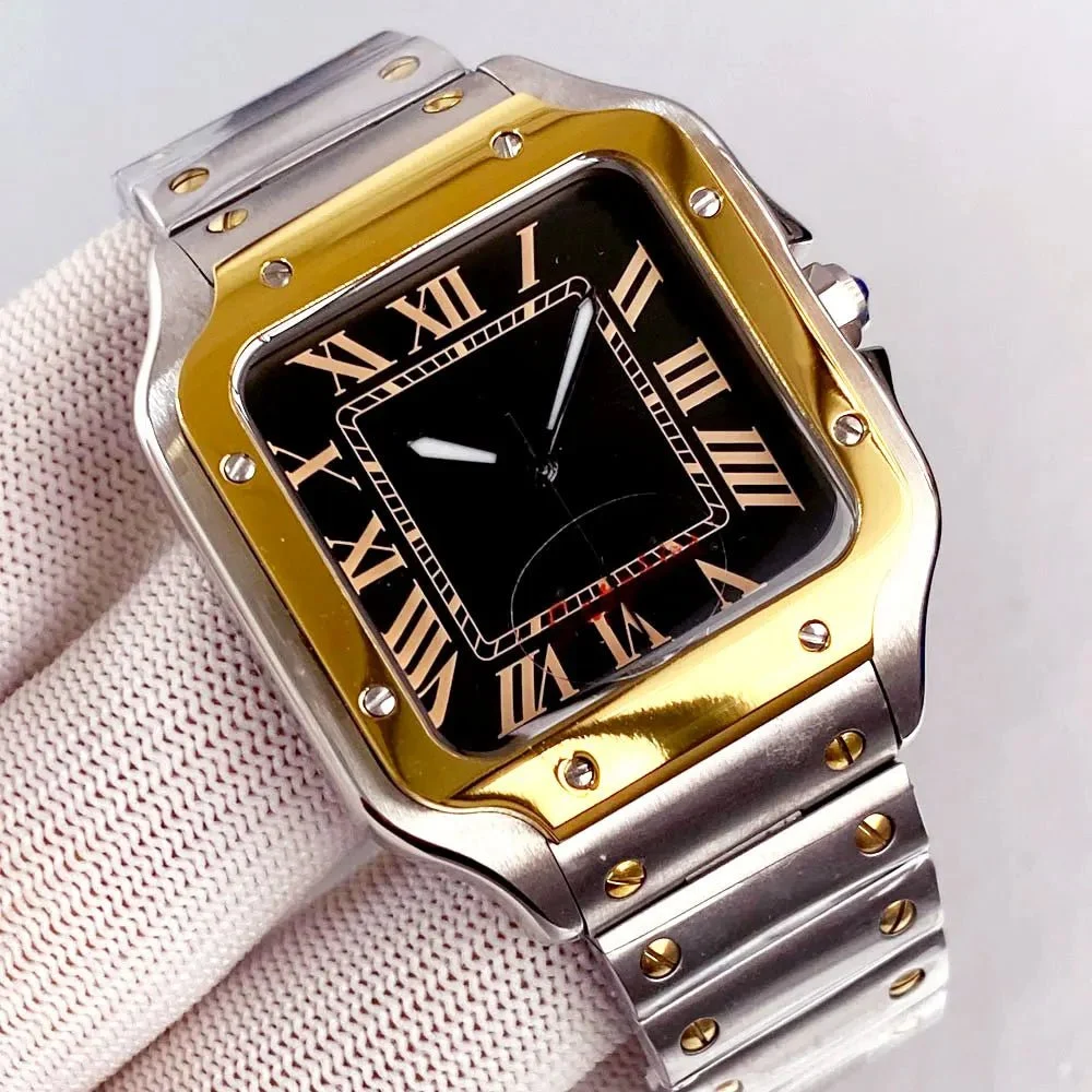 Tandorio Watches Tandorio Square Watch TD303G Santos Two Tone 38mml 5ATM Waterproof NH35A Automatic Sapphire Glass Back 14:200005100#orange 38 mm kol saati
