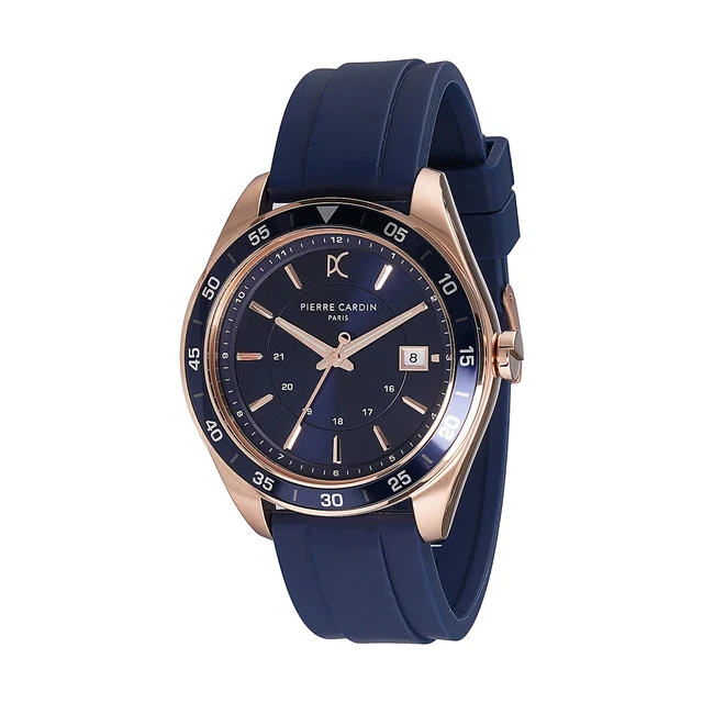 NATION Verre Men’s 42mm Sport Watch - Rose Gold Case, Blue Dial, Blue Bezel with Blue Sili