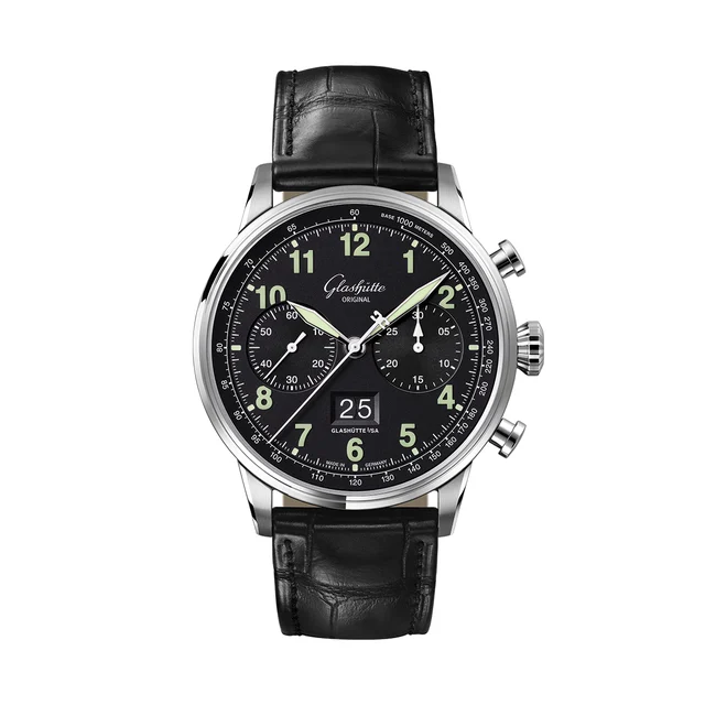 Glashutte Original Senator Chronograph Navigator 41mm - Black Lacquer on Leather Strap 1-3