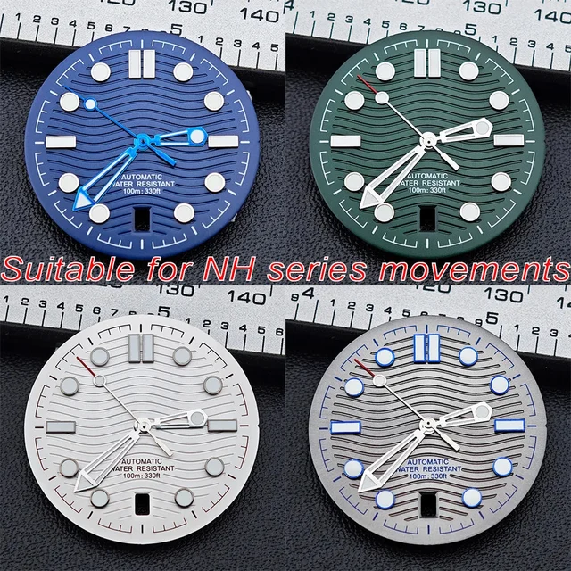 Tandorio seamaster Watch Dial For 300 Series NH35 NH36 Movement 6 O‘clock Date C3 Green Lu