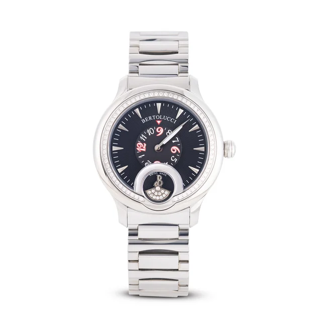 Bertolucci BERTOLUCCI, REF. 1153.55.41P.6.10E33, GIRO, DIAMONDS AND BLACK DIAL, NOS, STAIN