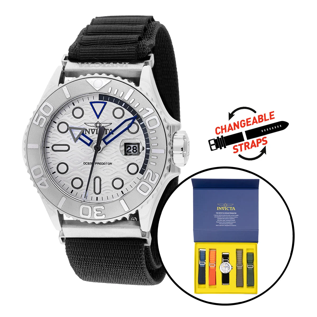Invicta OCEAN PREDATOR Watch - 44mm, with Interchangeable Strap (49798) 44 mm kol saati