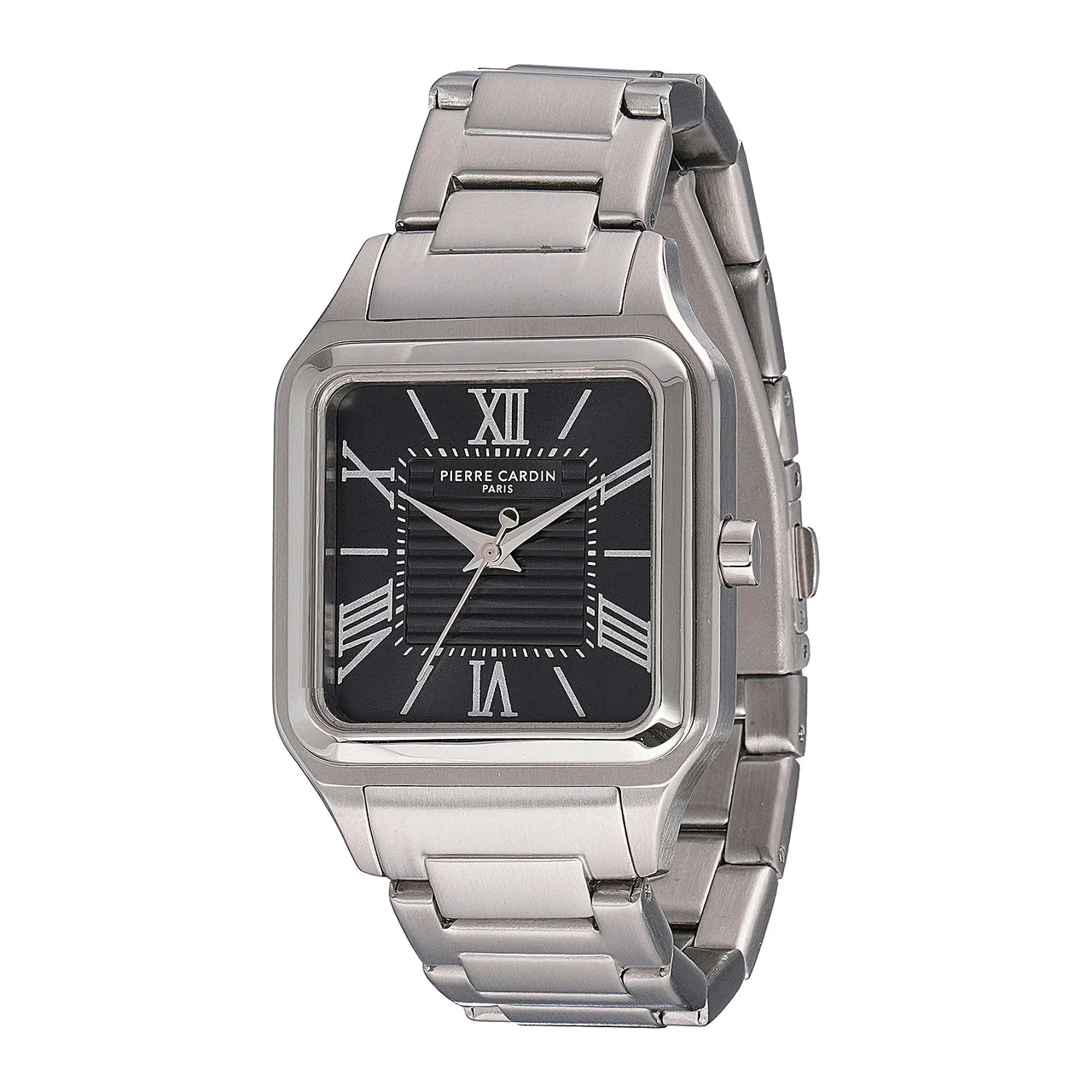 Ménilmontant Carré Men’s Square Watch - Silver Case, Black Dial with Silver Metal Strap CF.1006.MS 31.4 mm kol saati