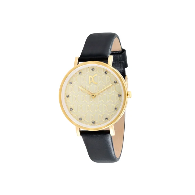 BONNE NOUVELLE WOMENS Bonne Nouvelle with PC Monogram Gold Dial and Black Leather Strap CB