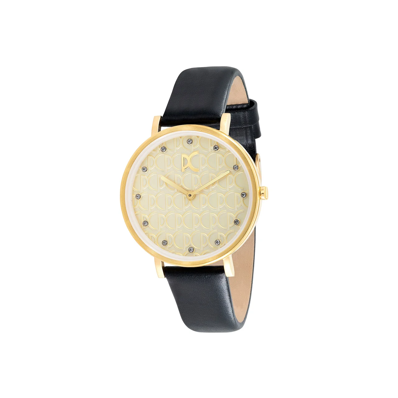 BONNE NOUVELLE WOMENS Bonne Nouvelle with PC Monogram Gold Dial and Black Leather Strap CBN.3051 36 mm kol saati