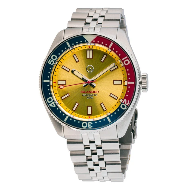 Islander Automatic Dive Watch with Sunburst Gold Dial and Maroon Accents #ISL-149 kol saat