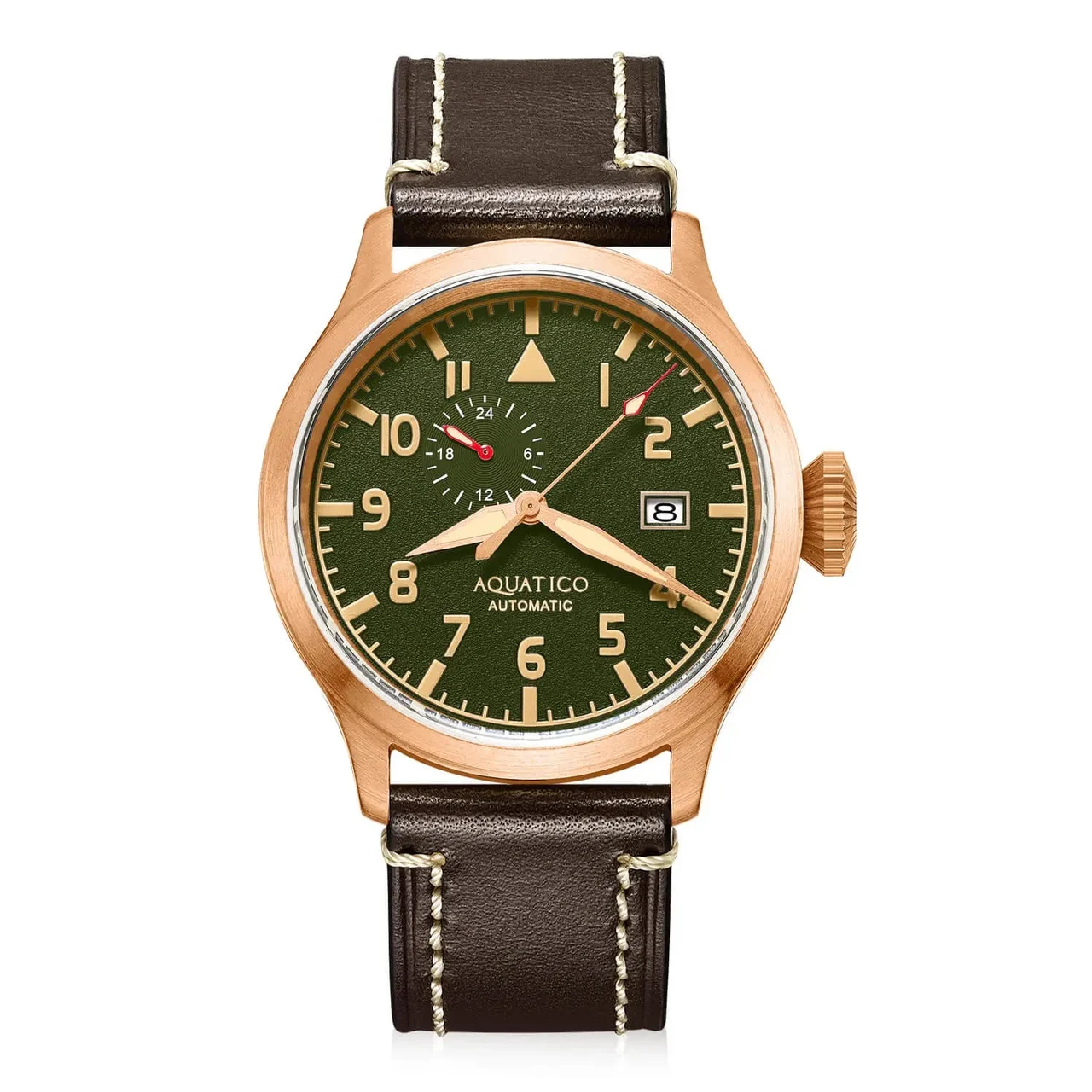 AQUATICO Bronze Pilot Watch Green Dial Aquatico 43mm Bronze Pilot Watch Green Dial 43 mm kol saati